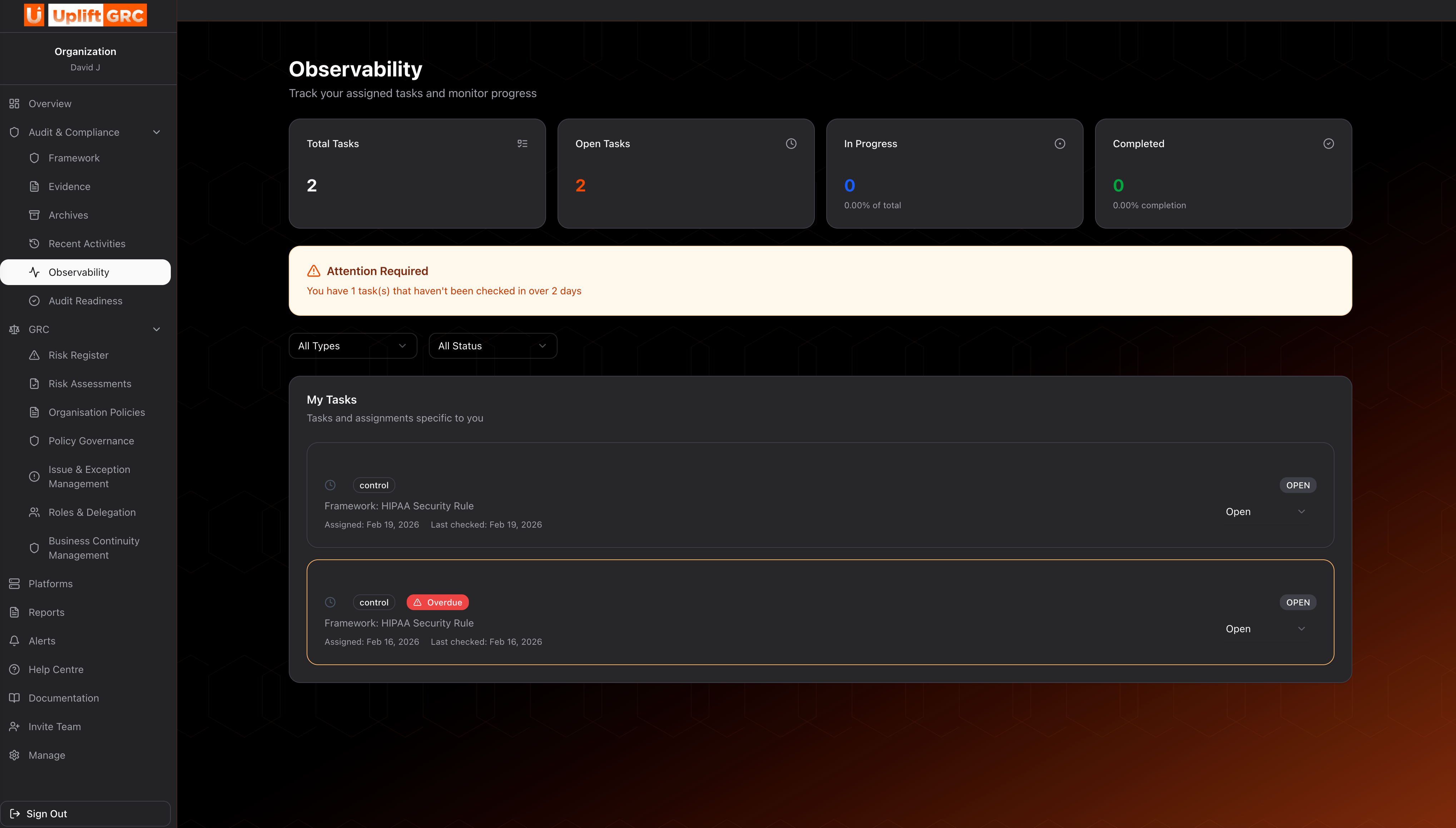 Uplift GRC Observability Dashboard